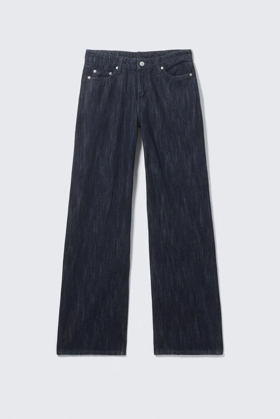Vaqueros holgados de talle medio y pierna ancha – Lavado slub – Azul oscuro Vaqueros holgados de talle medio y pierna ancha – Lavado slub – Azul oscuro