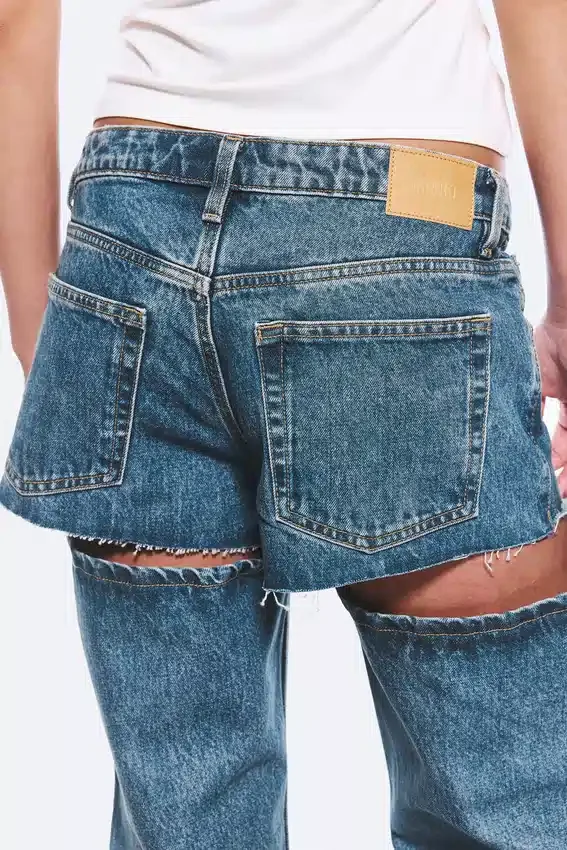 Vaqueros Imoo de talle bajo, corte holgado y pierna ancha – Azul medio Vaqueros Imoo de talle bajo, corte holgado y pierna ancha – Azul medio