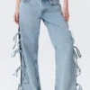 Vaqueros Imoo de talle bajo, holgados y con lazo – Azul medio – Azul medio Vaqueros Imoo de talle bajo, holgados y con lazo – Azul medio – Azul medio