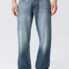 Vaqueros Meteor de talle bajo, corte recto y holgado – Azul tabla – Azul medio