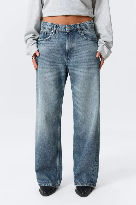 Vaqueros Missy de talle bajo, corte recto y holgado – Azul montaña – Azul medio Vaqueros Missy de talle bajo, corte recto y holgado – Azul montaña – Azul medio