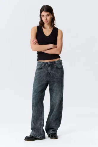 Vaqueros Missy de talle bajo, corte recto y holgado – Azul Pandora – Azul oscuro Vaqueros Missy de talle bajo, corte recto y holgado – Azul Pandora – Azul oscuro