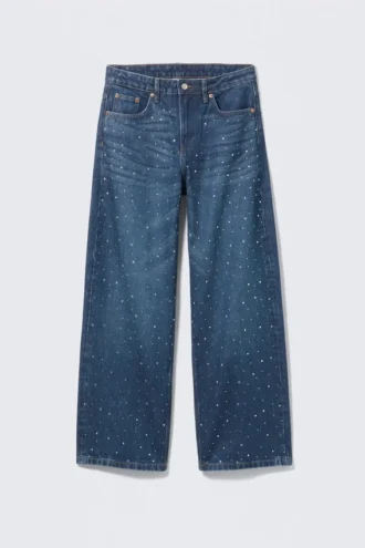 Vaqueros Missy de talle bajo y corte recto con adornos – Azul con adornos – Azul oscuro Vaqueros Missy de talle bajo y corte recto con adornos – Azul con adornos – Azul oscuro