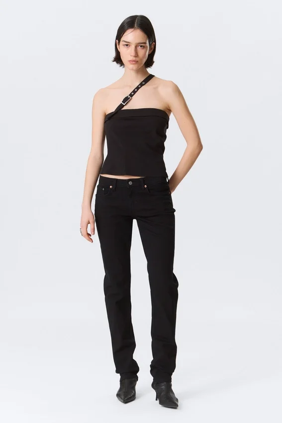 Vaqueros Neptune de talle bajo, corte ajustado y pierna recta – Lavado negro – Negro Vaqueros Neptune de talle bajo, corte ajustado y pierna recta – Lavado negro – Negro
