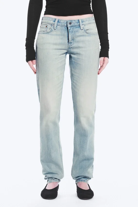 Vaqueros Neptune de talle bajo, corte recto y ajustado – Azul roto – Azul claro Vaqueros Neptune de talle bajo, corte recto y ajustado – Azul roto – Azul claro