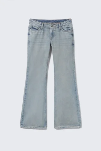 Vaqueros Nova de talle bajo, corte ajustado y acampanado – Azul ladrillo – Azul claro Vaqueros Nova de talle bajo, corte ajustado y acampanado – Azul ladrillo – Azul claro