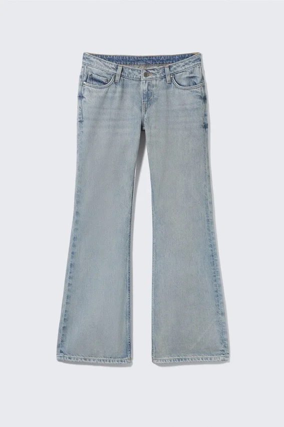 Vaqueros Nova de talle bajo, corte ajustado y acampanado – Azul ladrillo – Azul claro Vaqueros Nova de talle bajo, corte ajustado y acampanado – Azul ladrillo – Azul claro