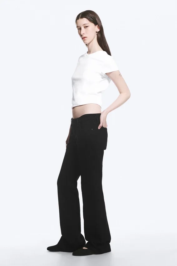 Vaqueros Nova de talle bajo, corte ajustado y acampanado – Lavado negro – Negro Vaqueros Nova de talle bajo, corte ajustado y acampanado – Lavado negro – Negro