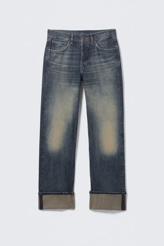 Vaqueros Orbit de talle medio y corte recto con vuelta en el bajo – Azul Báltico – Azul oscuro Vaqueros Orbit de talle medio y corte recto con vuelta en el bajo – Azul Báltico – Azul oscuro