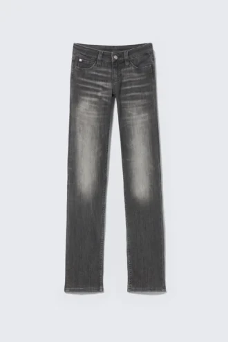 Vaqueros rectos ajustados de cintura baja Sleezie – Negro Swab