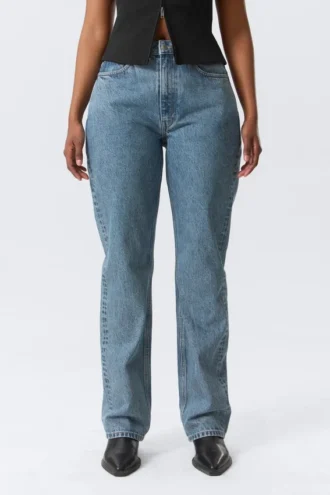 Vaqueros rectos de talle alto Resolute Curve – Azul 90S – Azul medio