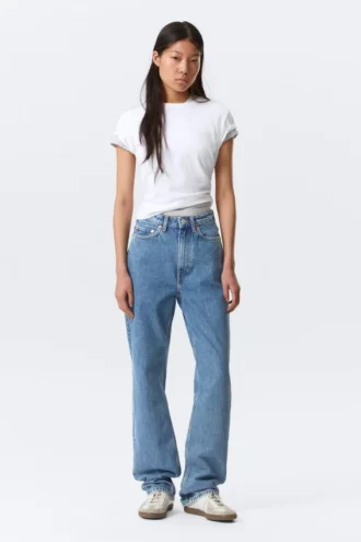 Vaqueros rectos de talle superalto Row – Azul 90S – Azul medio