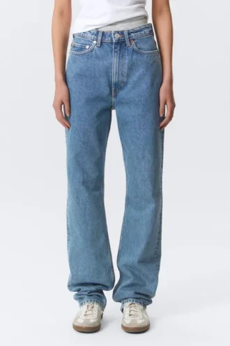 Vaqueros rectos de talle superalto Row – Azul 90S – Azul medio