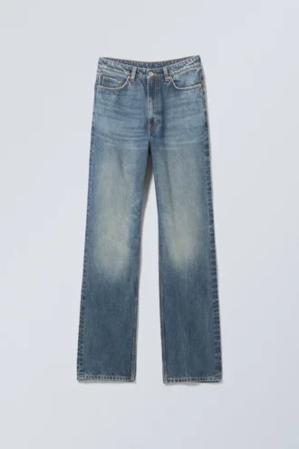 Vaqueros rectos de talle superalto Row – Azul hierro – Azul medio