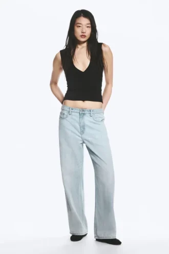 Vaqueros rectos holgados de talle bajo Missy – Azul fantasma – Azul claro
