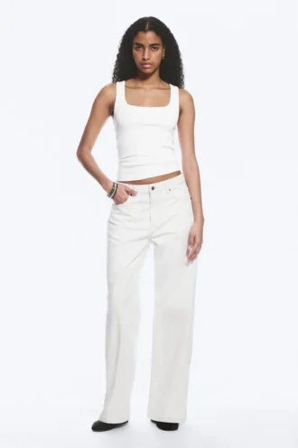 Vaqueros rectos holgados de talle bajo para mujer – Blanco sucio – Blanco Vaqueros rectos holgados de talle bajo para mujer – Blanco sucio – Blanco