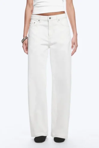Vaqueros rectos holgados de talle bajo para mujer – Blanco sucio – Blanco Vaqueros rectos holgados de talle bajo para mujer – Blanco sucio – Blanco