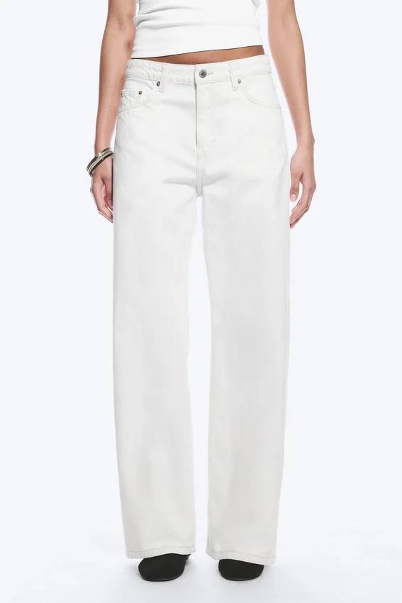 Vaqueros rectos holgados de talle bajo para mujer – Blanco sucio – Blanco Vaqueros rectos holgados de talle bajo para mujer – Blanco sucio – Blanco