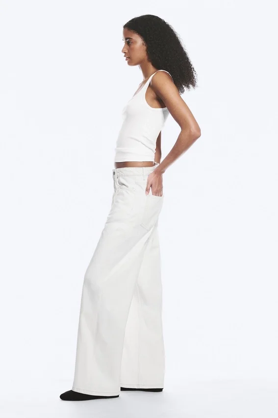 Vaqueros rectos holgados de talle bajo para mujer – Blanco sucio – Blanco Vaqueros rectos holgados de talle bajo para mujer – Blanco sucio – Blanco
