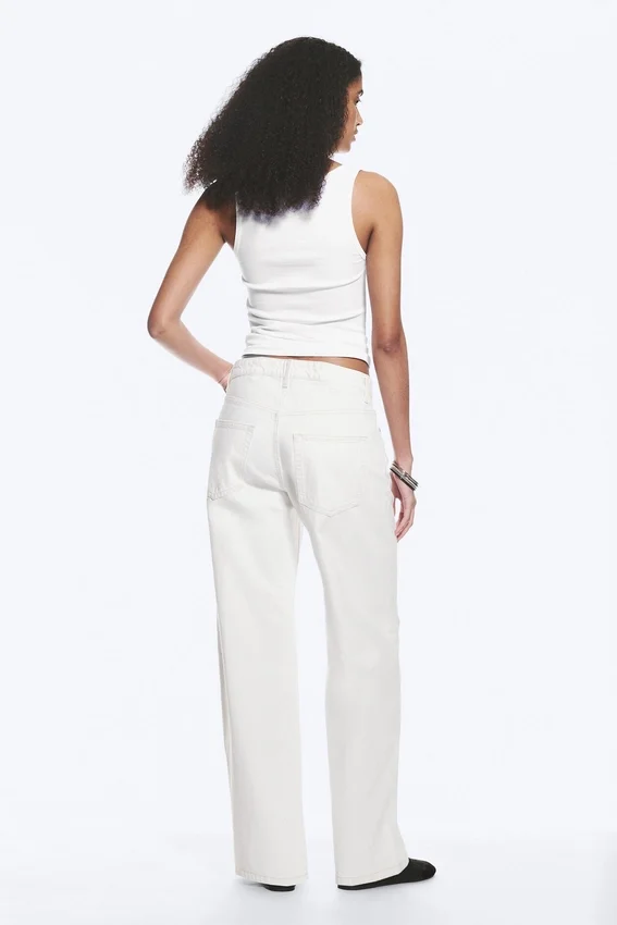 Vaqueros rectos holgados de talle bajo para mujer – Blanco sucio – Blanco Vaqueros rectos holgados de talle bajo para mujer – Blanco sucio – Blanco