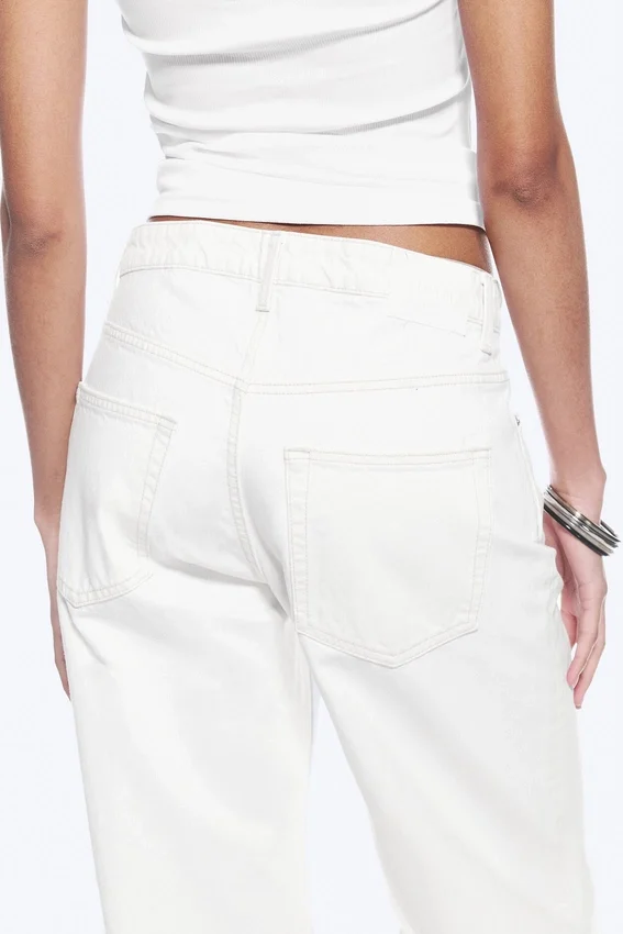 Vaqueros rectos holgados de talle bajo para mujer – Blanco sucio – Blanco Vaqueros rectos holgados de talle bajo para mujer – Blanco sucio – Blanco