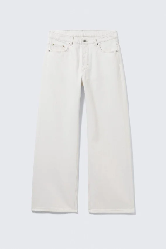 Vaqueros rectos holgados de talle bajo para mujer – Blanco sucio – Blanco Vaqueros rectos holgados de talle bajo para mujer – Blanco sucio – Blanco