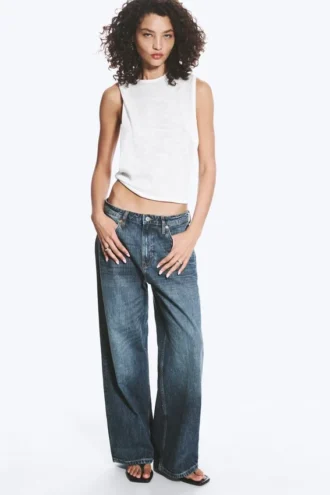 Vaqueros rectos holgados de talle bajo para mujer – Blue Hymn – Azul medio Vaqueros rectos holgados de talle bajo para mujer – Blue Hymn – Azul medio