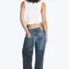 Vaqueros rectos holgados de talle bajo para mujer – Blue Hymn – Azul medio Vaqueros rectos holgados de talle bajo para mujer – Blue Hymn – Azul medio