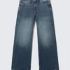 Vaqueros rectos holgados de talle bajo para mujer – Blue Hymn – Azul medio Vaqueros rectos holgados de talle bajo para mujer – Blue Hymn – Azul medio