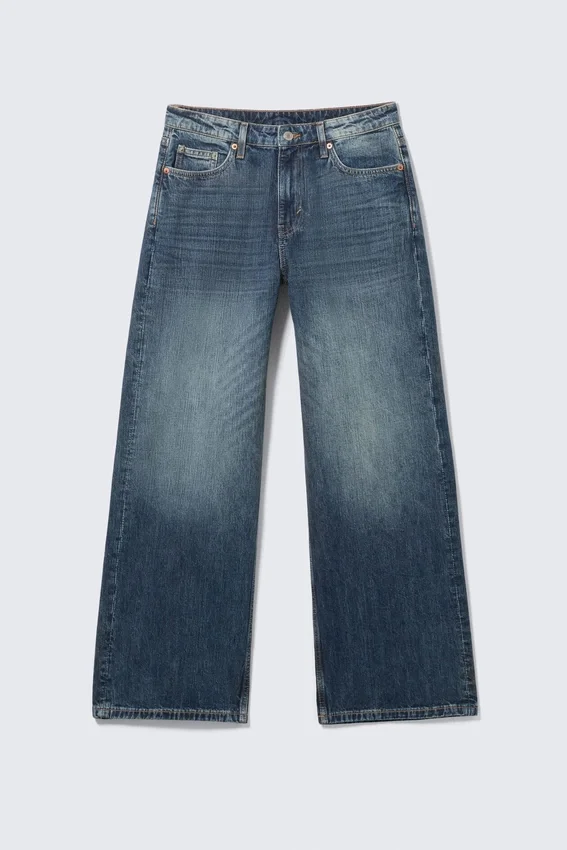 Vaqueros rectos holgados de talle bajo para mujer – Blue Hymn – Azul medio Vaqueros rectos holgados de talle bajo para mujer – Blue Hymn – Azul medio