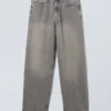 Vaqueros rectos holgados de talle medio Galaxy – Gris arcilla – Gris