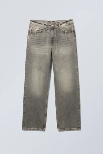Vaqueros rectos holgados de talle medio Galaxy – Gris cañón – Gris medio