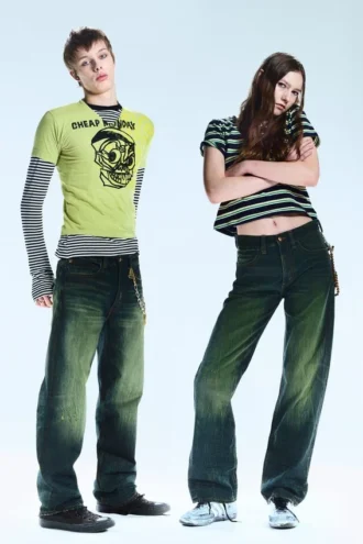 Vaqueros rectos unisex de talle bajo Anti – Verde marino – Verde | Cheap Monday Gb
