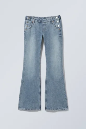 Vaqueros Rodeo de talle bajo, corte ajustado y pernera acampanada – Desvanecido azul – Azul claro Vaqueros Rodeo de talle bajo, corte ajustado y pernera acampanada – Desvanecido azul – Azul claro
