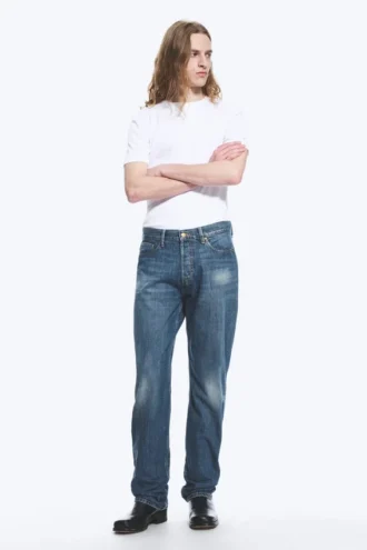 Vaqueros Space de talle medio, corte recto y holgado con pinzas – Azul moteado – Azul oscuro
