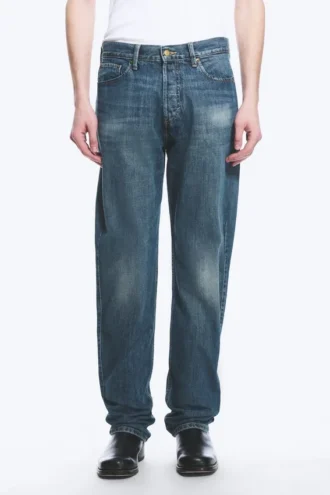 Vaqueros Space de talle medio, corte recto y holgado con pinzas – Azul moteado – Azul oscuro