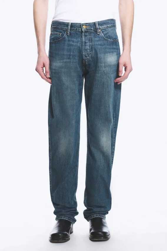Vaqueros Space de talle medio, corte recto y holgado con pinzas – Azul moteado – Azul oscuro Vaqueros Space de talle medio, corte recto y holgado con pinzas – Azul moteado – Azul oscuro