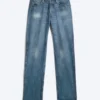 Vaqueros Space de talle medio, corte recto y holgado con pinzas – Azul moteado – Azul oscuro Vaqueros Space de talle medio, corte recto y holgado con pinzas – Azul moteado – Azul oscuro