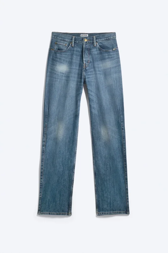 Vaqueros Space de talle medio, corte recto y holgado con pinzas – Azul moteado – Azul oscuro Vaqueros Space de talle medio, corte recto y holgado con pinzas – Azul moteado – Azul oscuro