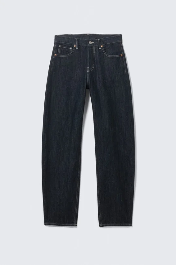Vaqueros unisex Nebula de talle medio y corte holgado tipo Barrel – Blue Rinse – Azul oscuro Vaqueros unisex Nebula de talle medio y corte holgado tipo Barrel – Blue Rinse – Azul oscuro
