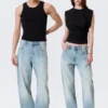 Vaqueros unisex Nebula de talle medio y corte holgado tipo Barrel – Kimberley Blue – Azul claro Vaqueros unisex Nebula de talle medio y corte holgado tipo Barrel – Kimberley Blue – Azul claro