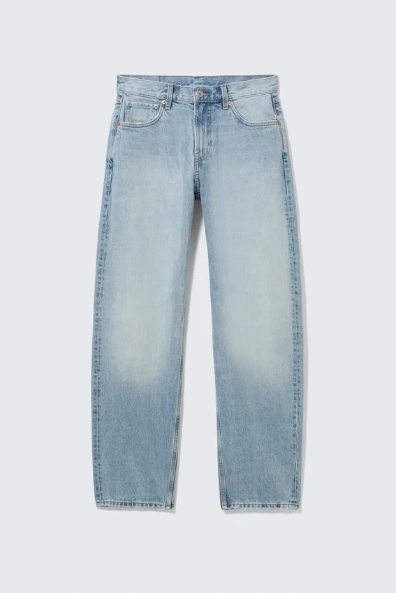 Vaqueros unisex Nebula de talle medio y corte holgado tipo Barrel – Kimberley Blue – Azul claro Vaqueros unisex Nebula de talle medio y corte holgado tipo Barrel – Kimberley Blue – Azul claro