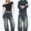 Vaqueros unisex Nebula de talle medio y pierna ancha – Barrel azul – Azul medio