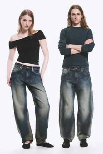Vaqueros unisex Nebula de talle medio y pierna ancha – Barrel azul – Azul medio Vaqueros unisex Nebula de talle medio y pierna ancha – Barrel azul – Azul medio