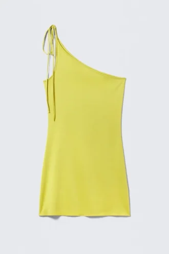 Vestido asimétrico con tirantes atados – Amarillo brillante