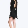 Vestido asimétrico de manga larga en satén – Negro Vestido asimétrico de manga larga en satén – Negro