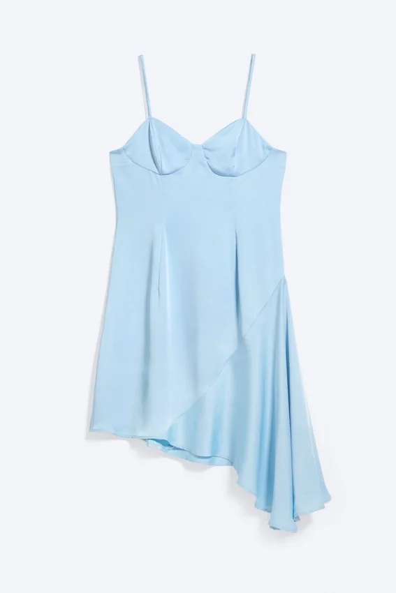 Vestido asimétrico de satén – Azul claro Vestido asimétrico de satén – Azul claro