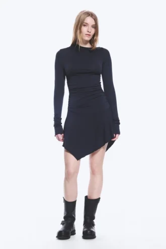 Vestido asimétrico drapeado – Azul oscuro