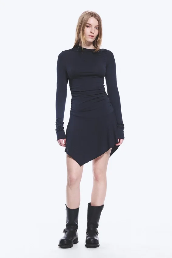 Vestido asimétrico drapeado – Azul oscuro Vestido asimétrico drapeado – Azul oscuro