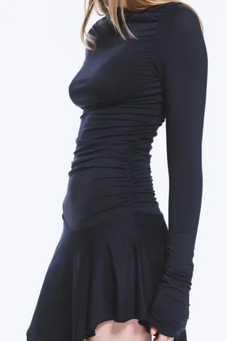 Vestido asimétrico drapeado – Azul oscuro